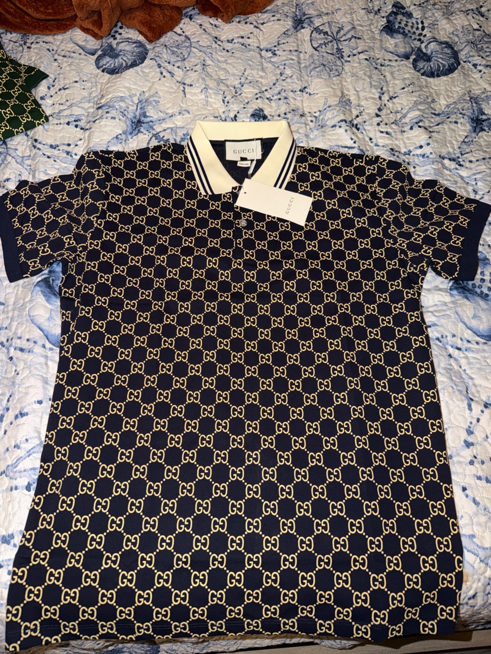 Navy and Gold Logo Knit Polo